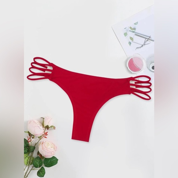 Womens Thong Bikini Bottom Low Waisted Swimsuit Bottoms - Red XL - Picture 5 of 5